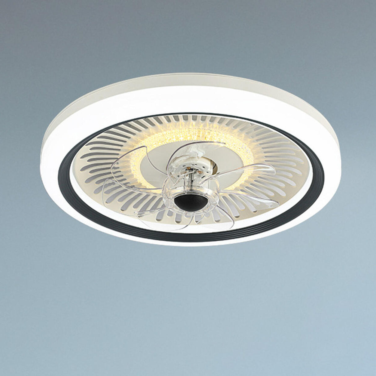 Simple Round Clear Blade Ceiling Fan with LED Light Image - 15