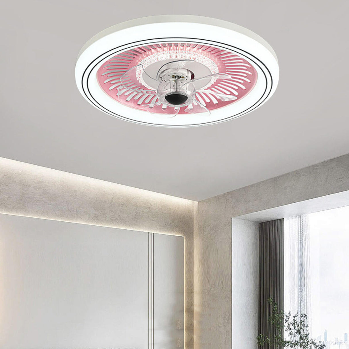 Simple Round Clear Blade Ceiling Fan with LED Light Image - 19