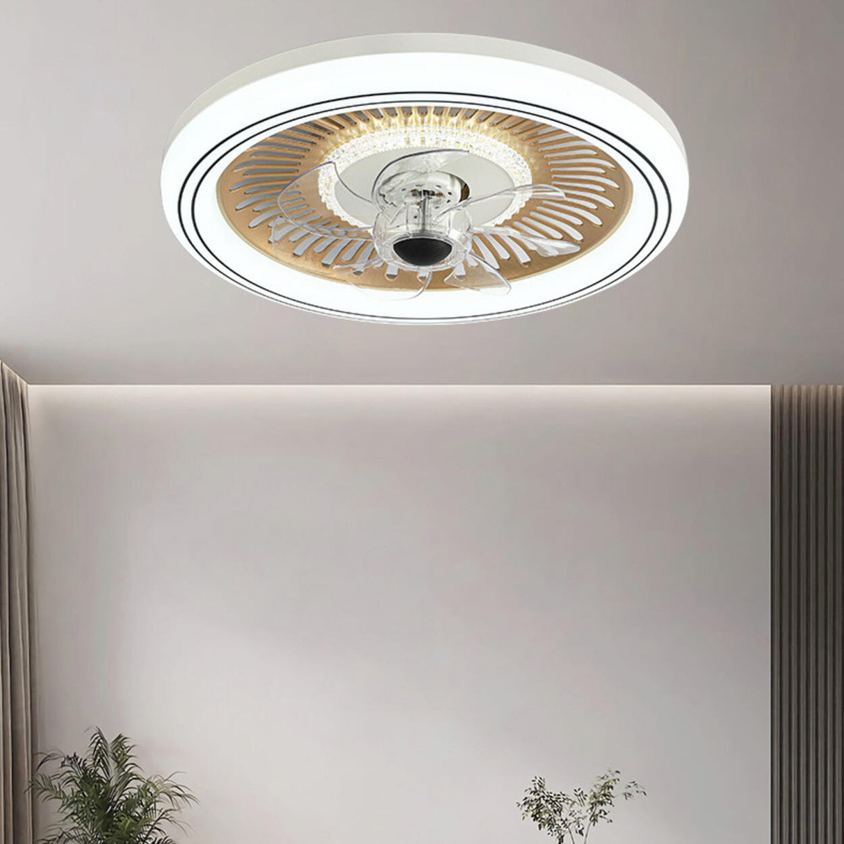 Simple Round Clear Blade Ceiling Fan with LED Light Image - 20
