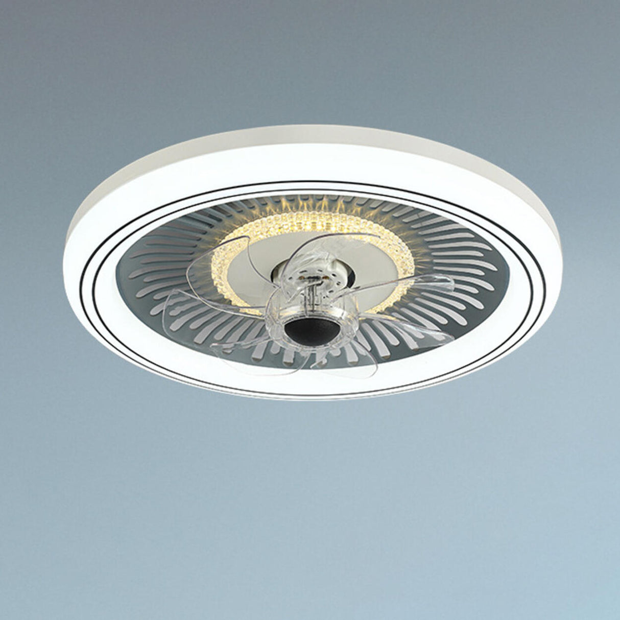 Simple Round Clear Blade Ceiling Fan with LED Light Image - 3
