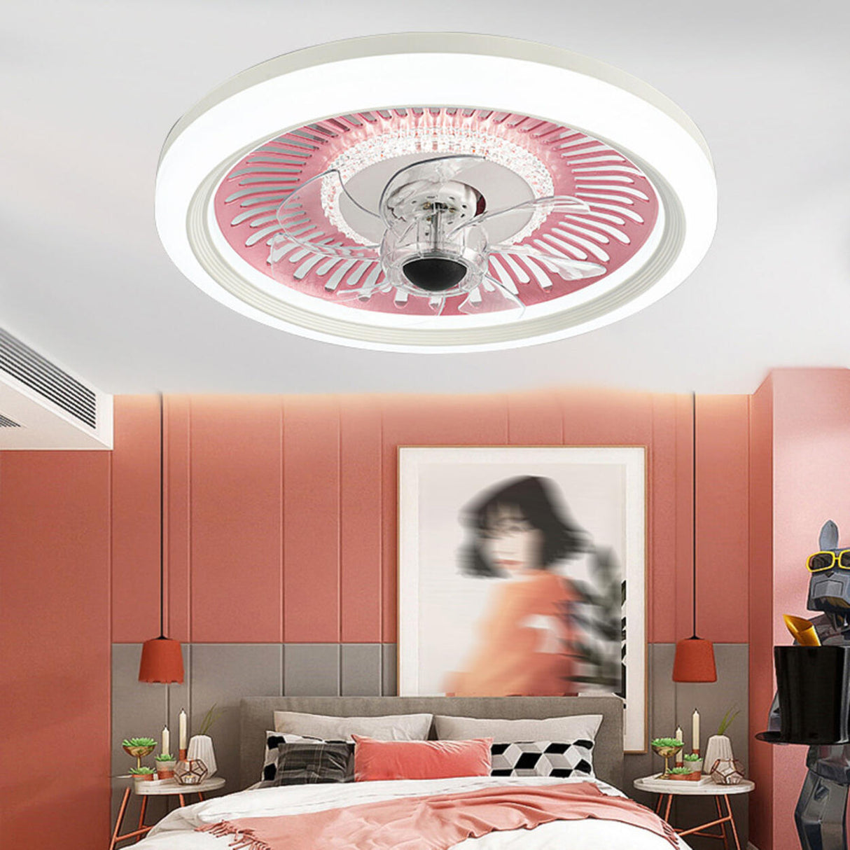 Simple Round Clear Blade Ceiling Fan with LED Light Image - 4