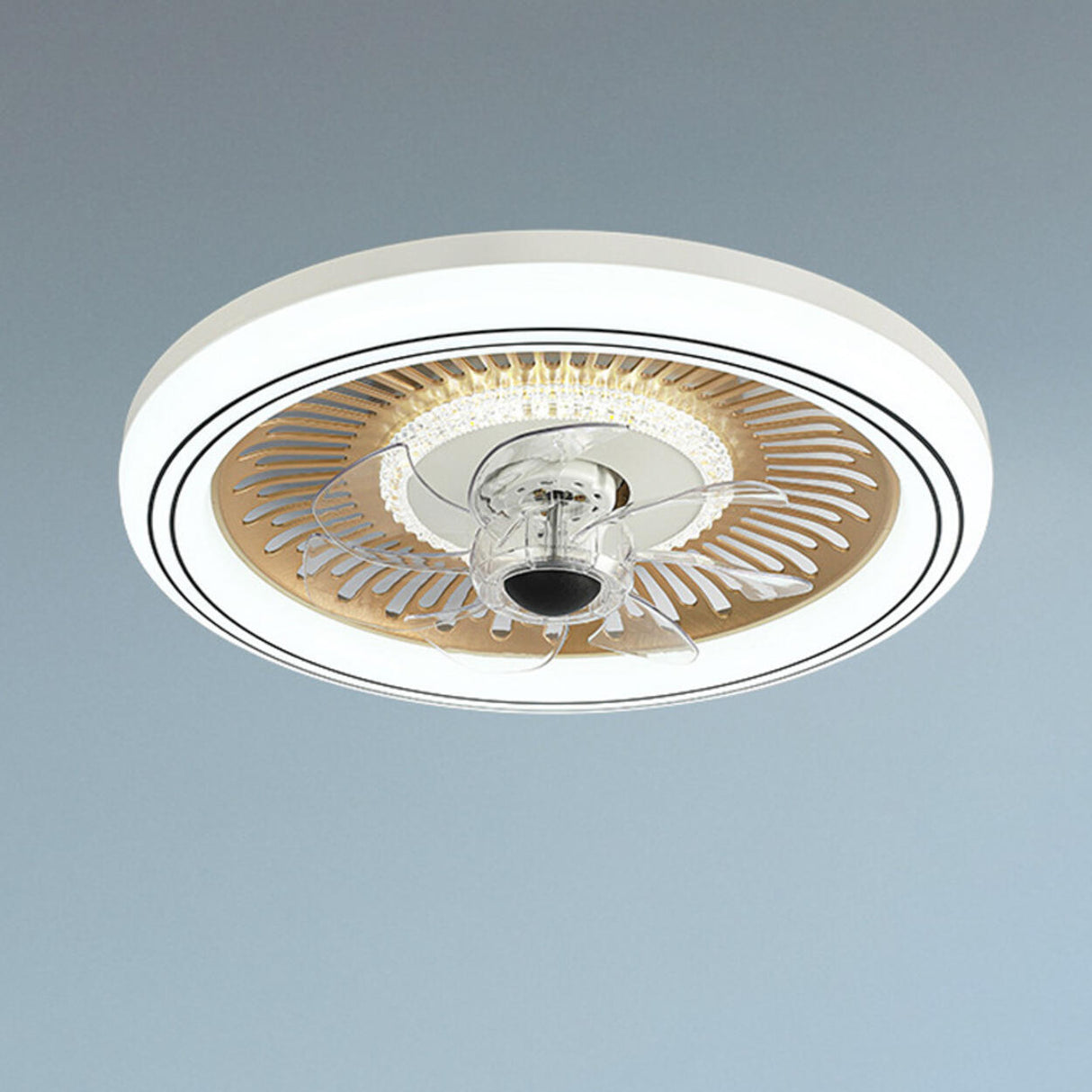 Simple Round Clear Blade Ceiling Fan with LED Light Image - 5