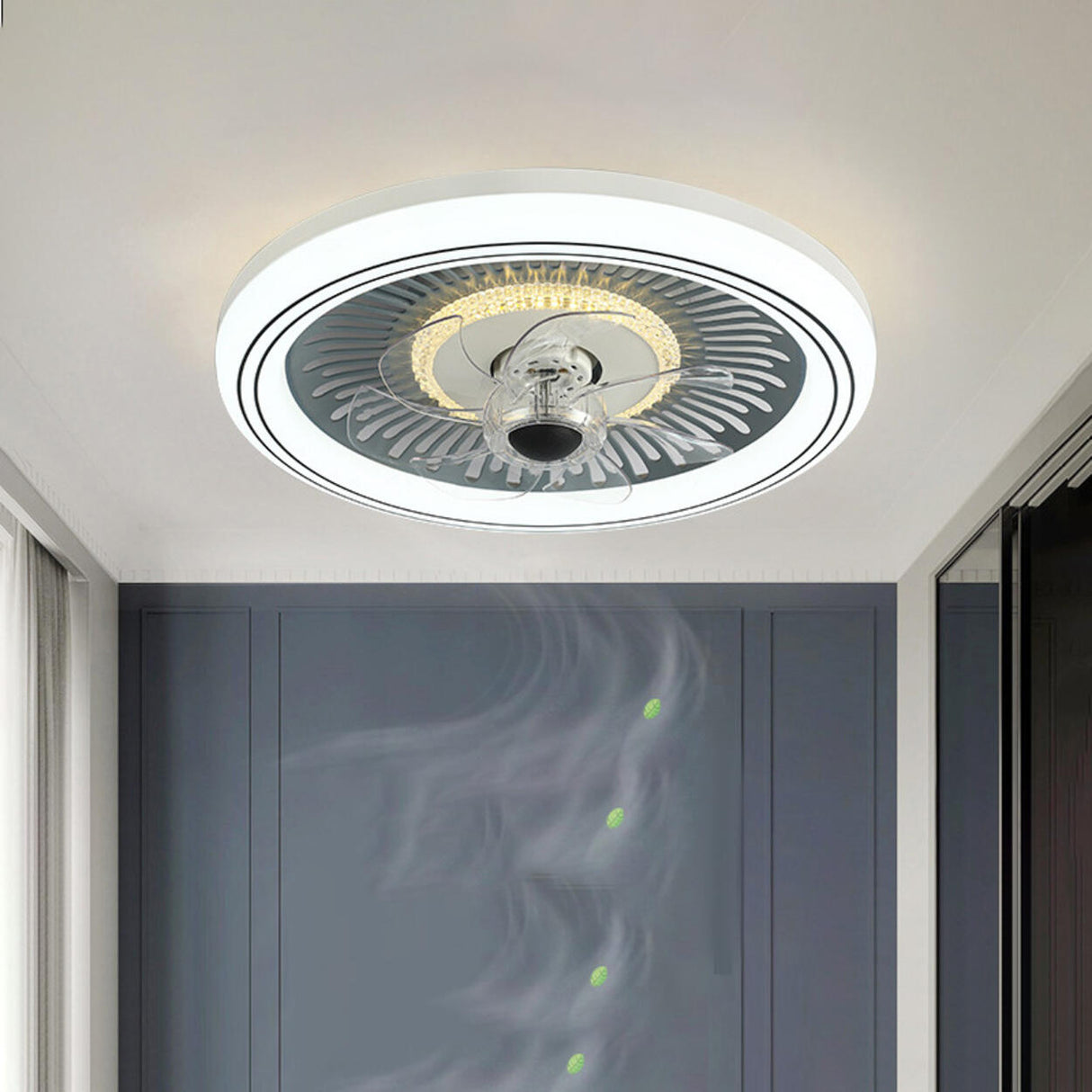 Simple Round Clear Blade Ceiling Fan with LED Light Image - 6