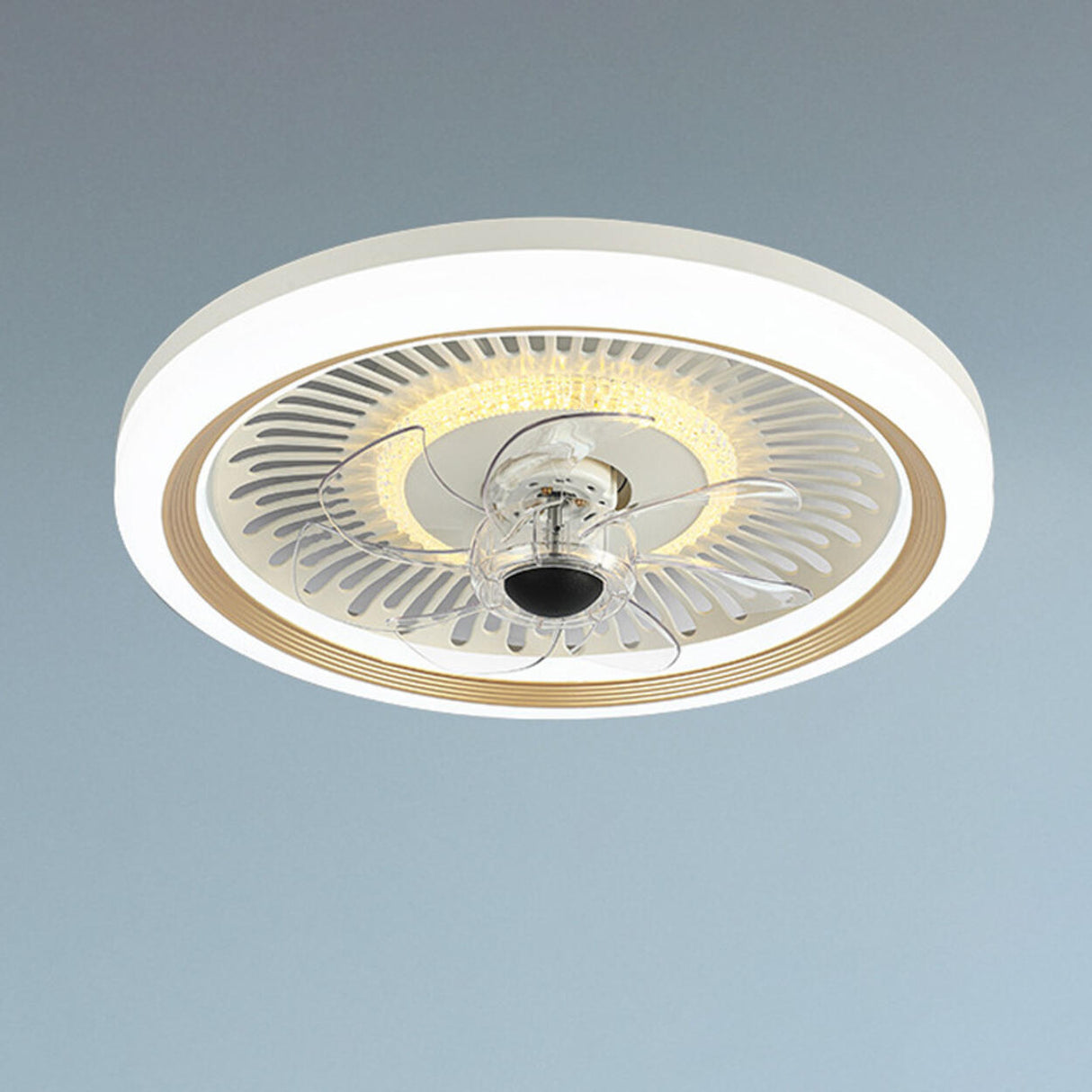 Simple Round Clear Blade Ceiling Fan with LED Light Image - 7