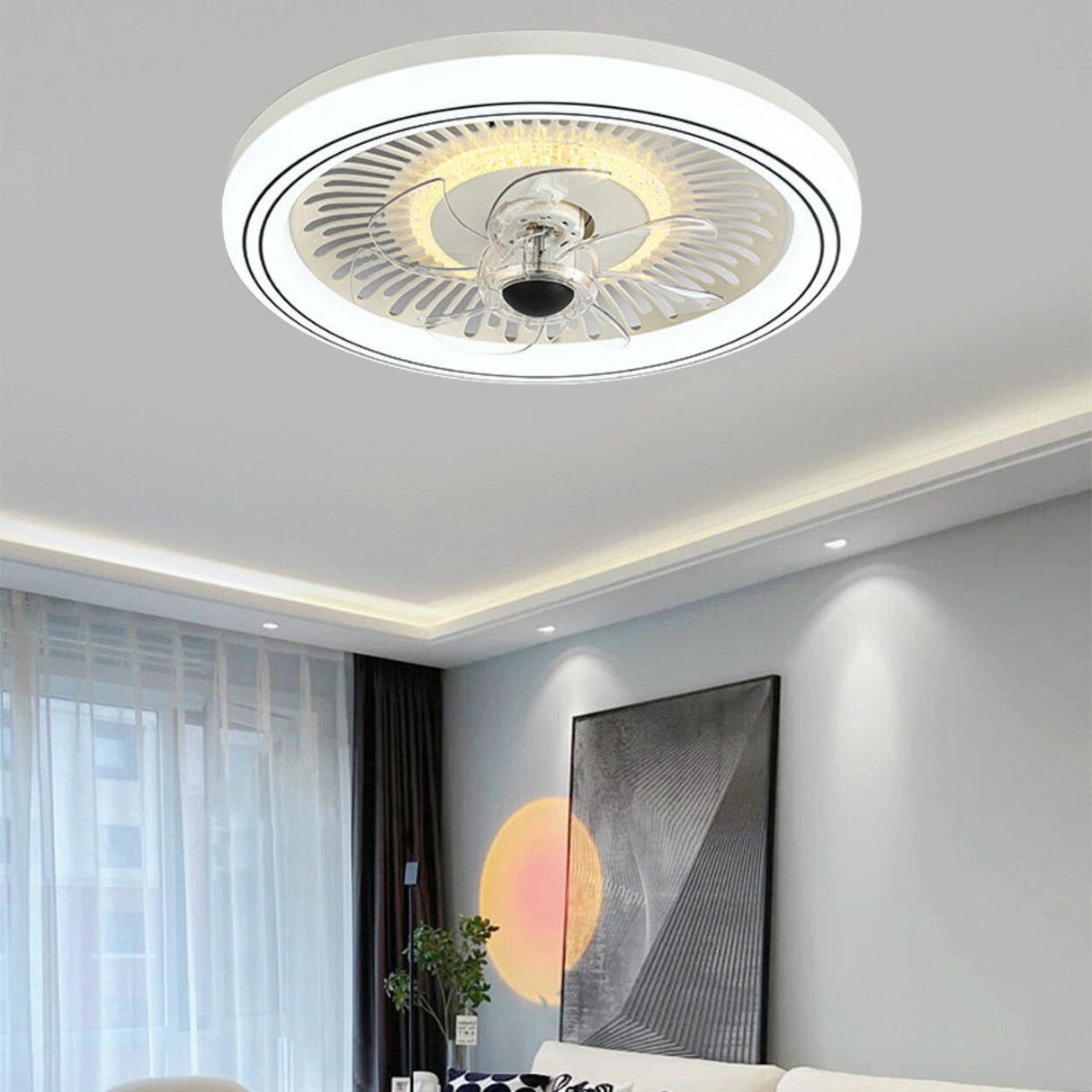Simple Round Clear Blade Ceiling Fan with LED Light Image - 8