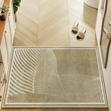 Simple Round Cotton Blend White Oval Pattern Area Rug Image - 3