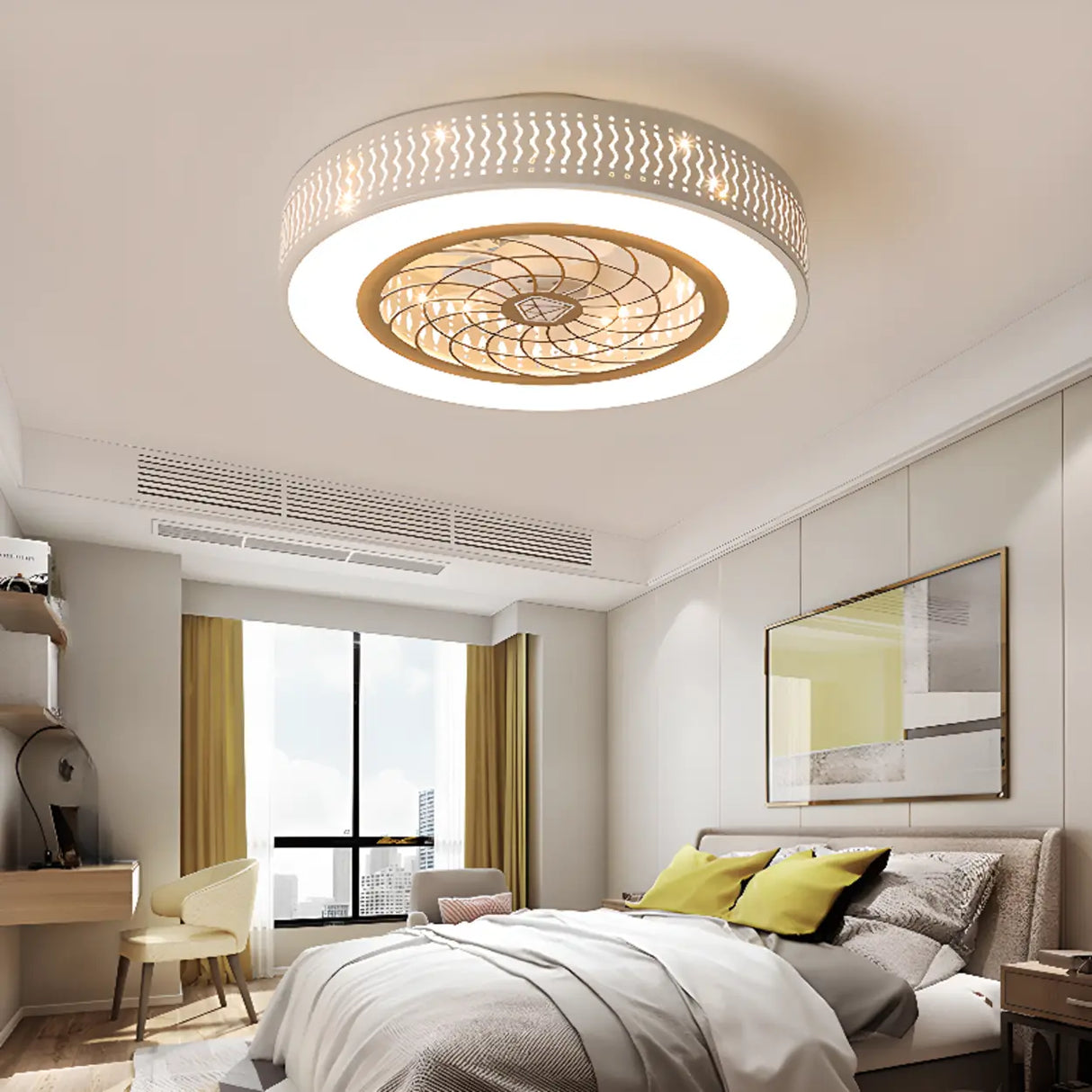 Simple Round Flush Mount Ceiling Fan with LED Light Image - 7