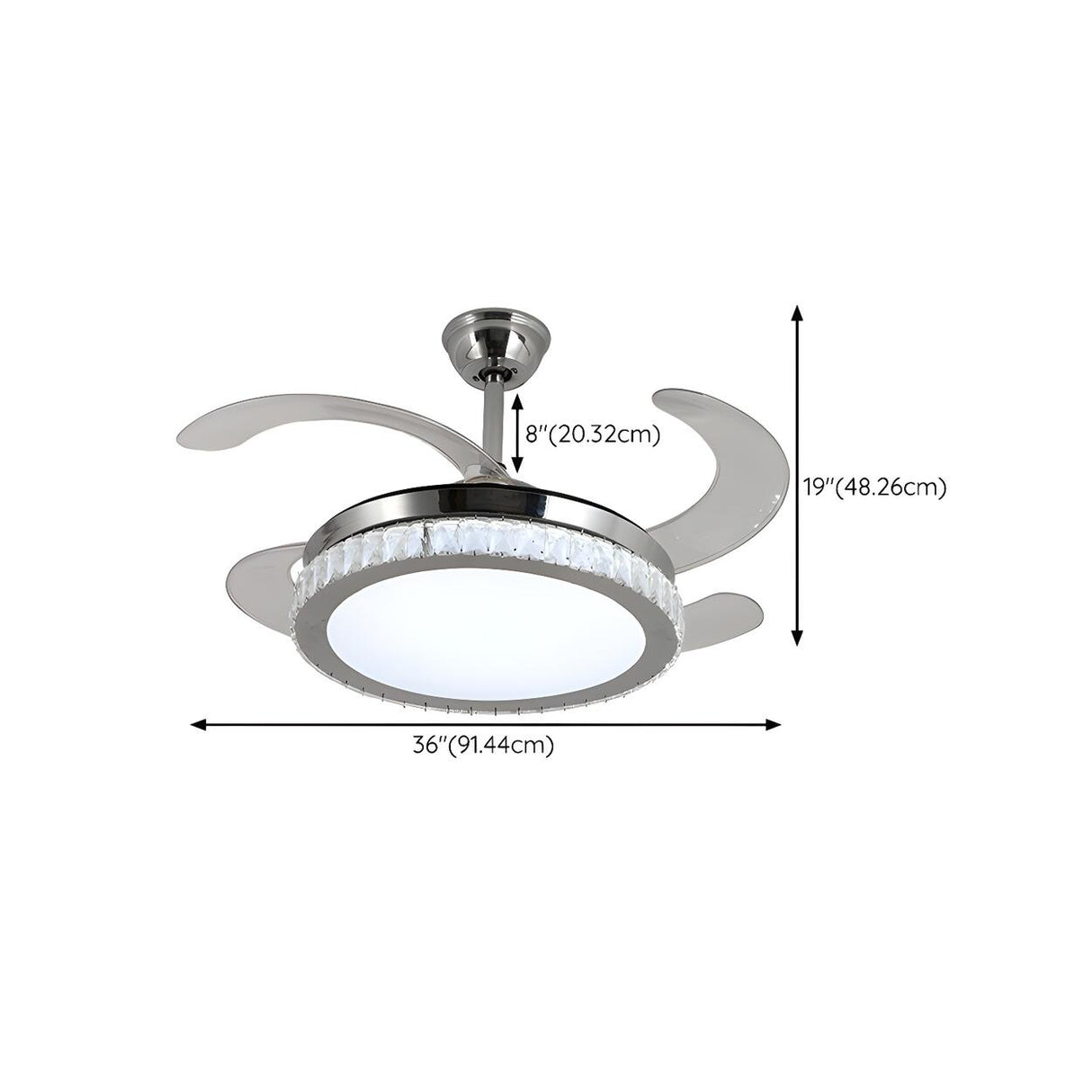 Simple Round LED Chrome Ceiling Fan with LED Light 