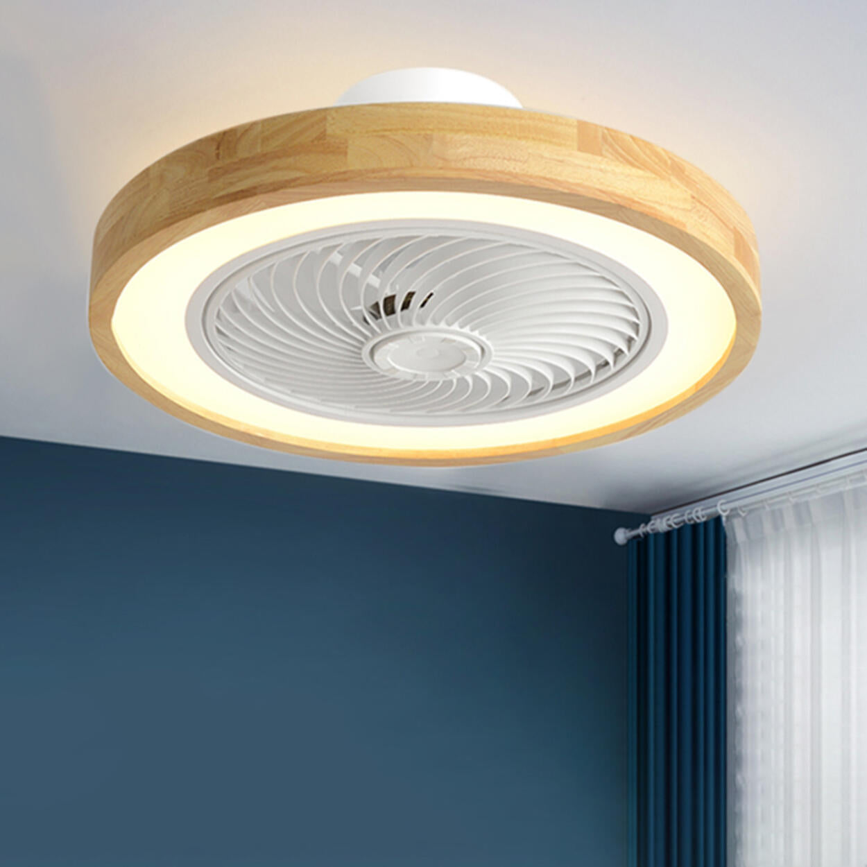 Simple Round Wood Bladeless Ceiling Fan with LED Light