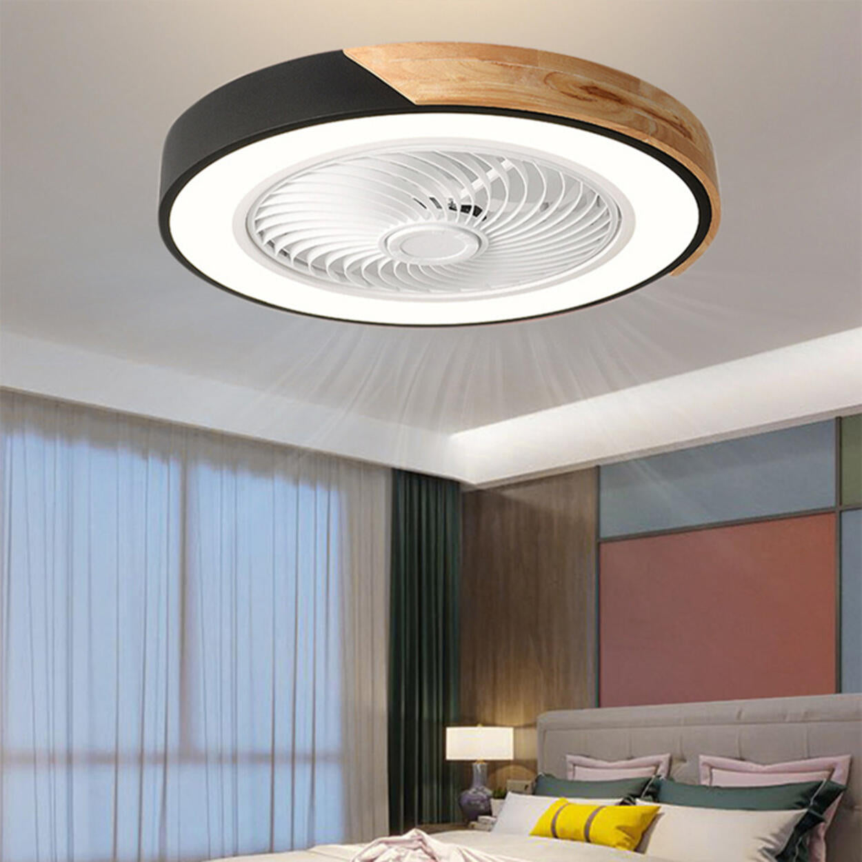 Simple Round Wood Bladeless Ceiling Fan with LED Light