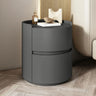 Simple Round Wood Off-White Drawer Storage Nightstand Image - 12