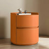 Simple Round Wood Off-White Drawer Storage Nightstand Image - 29