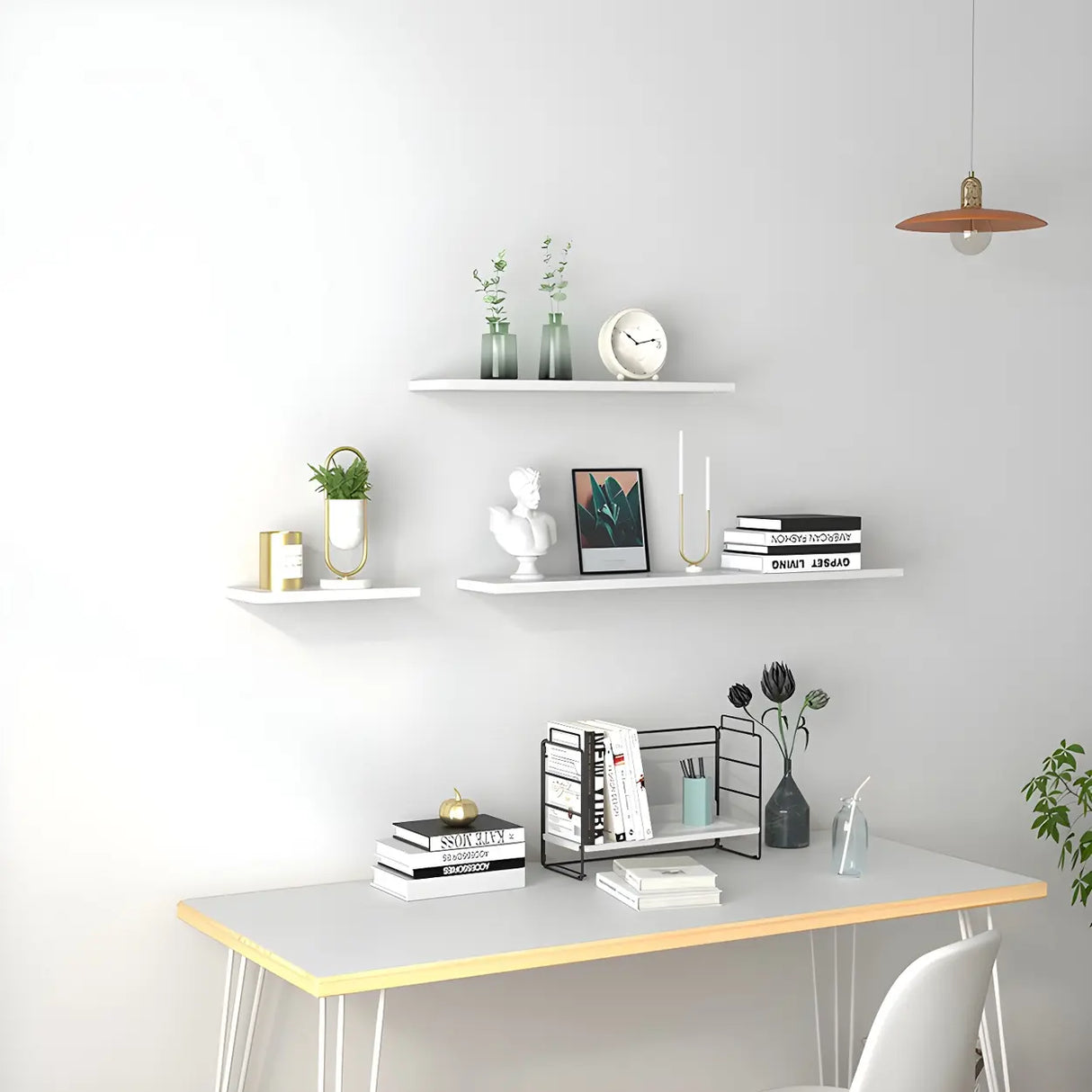 Simple Scandinavian Floating Shelf Wooden Bookshelf Image - 14