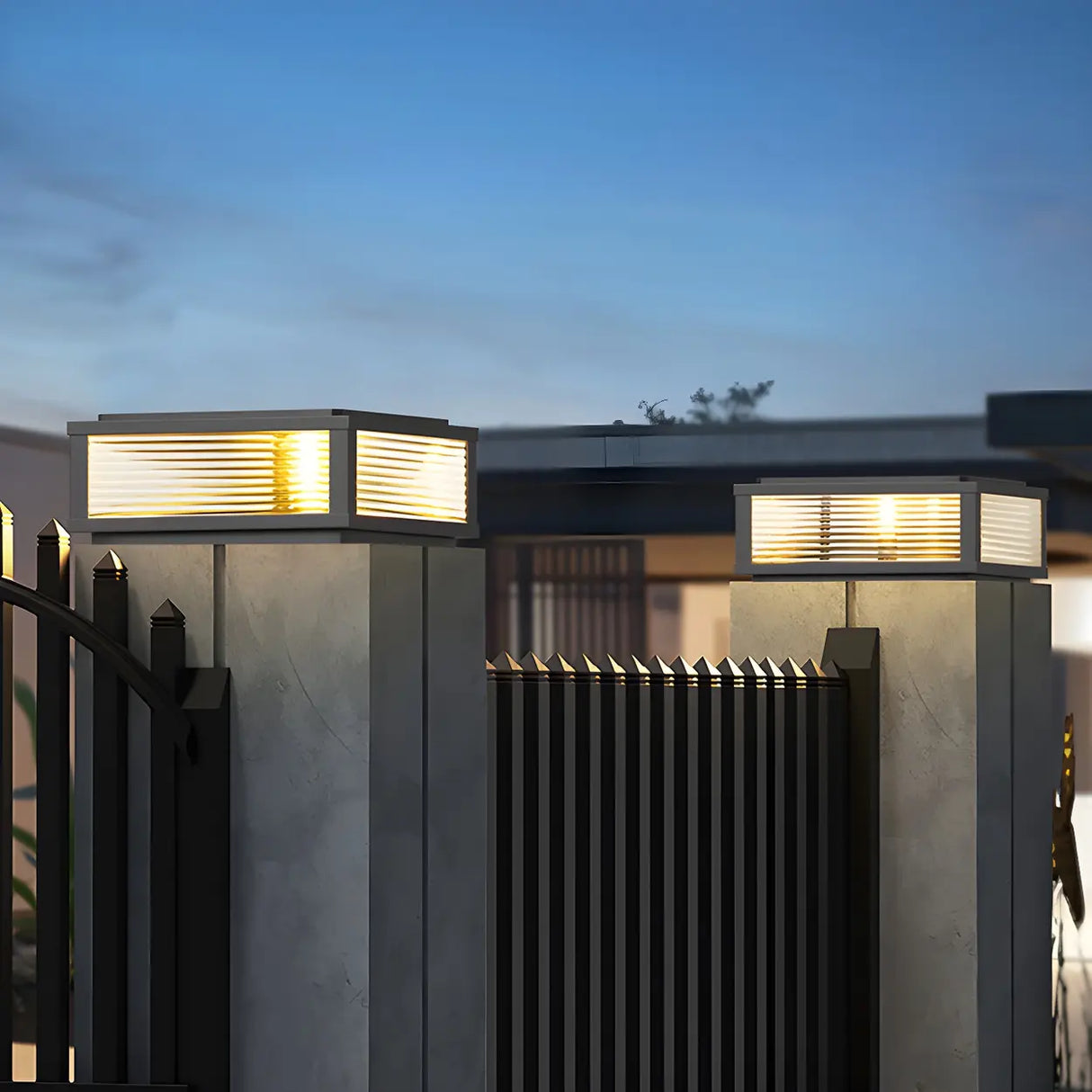 Simple Solar Square Metal Outdoor LED Pillar Light Image - 1