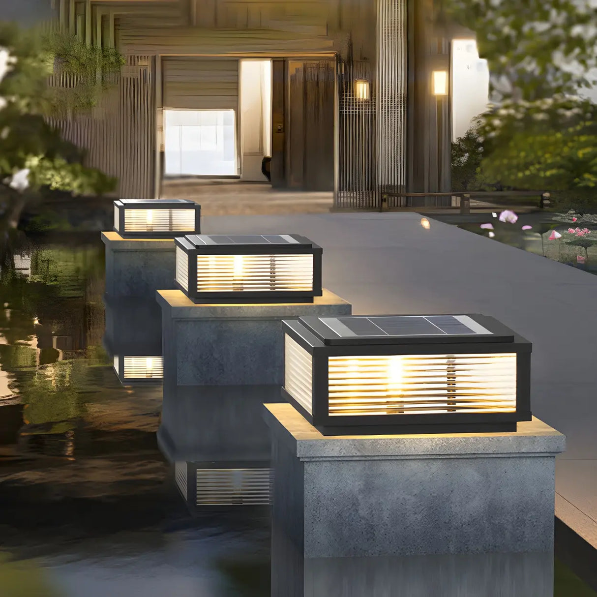 Simple Solar Square Metal Outdoor LED Pillar Light Image - 14