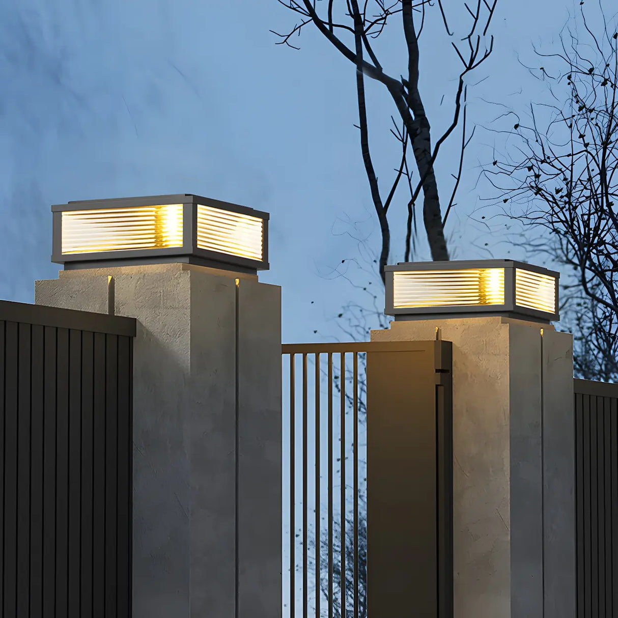 Simple Solar Square Metal Outdoor LED Pillar Light Image - 16