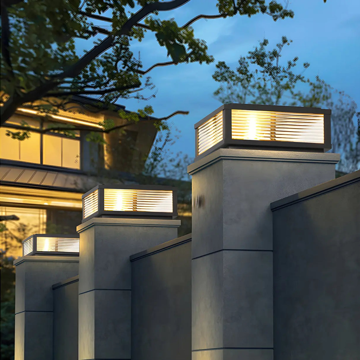 Simple Solar Square Metal Outdoor LED Pillar Light Image - 4