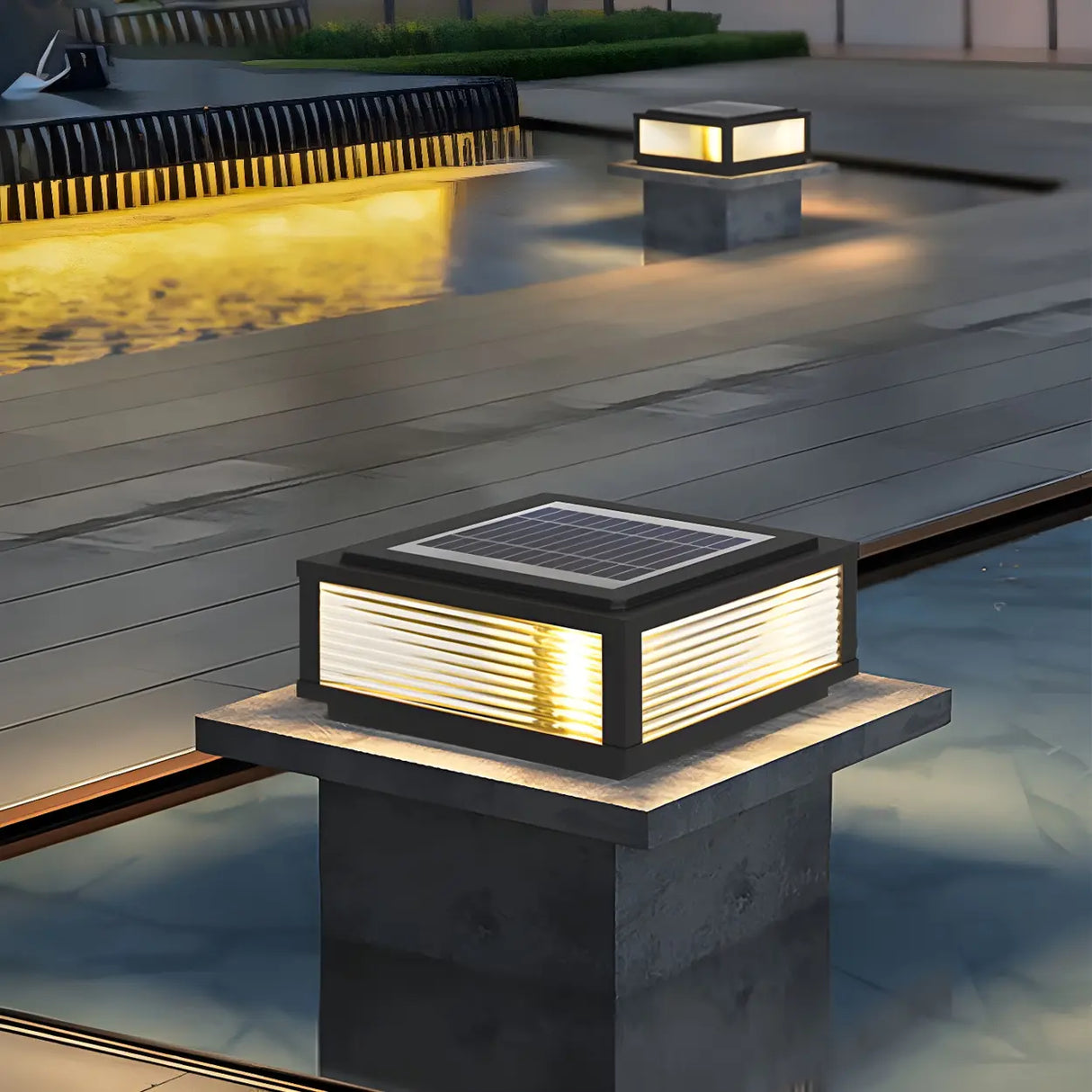 Simple Solar Square Metal Outdoor LED Pillar Light Image - 6