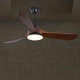 Simple Solid Wood 3 Blade Walnut Ceiling Fan with Light Image - 5