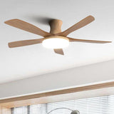 Simple Solid Wood Blade Ceiling Fan with LED Light Image - 1