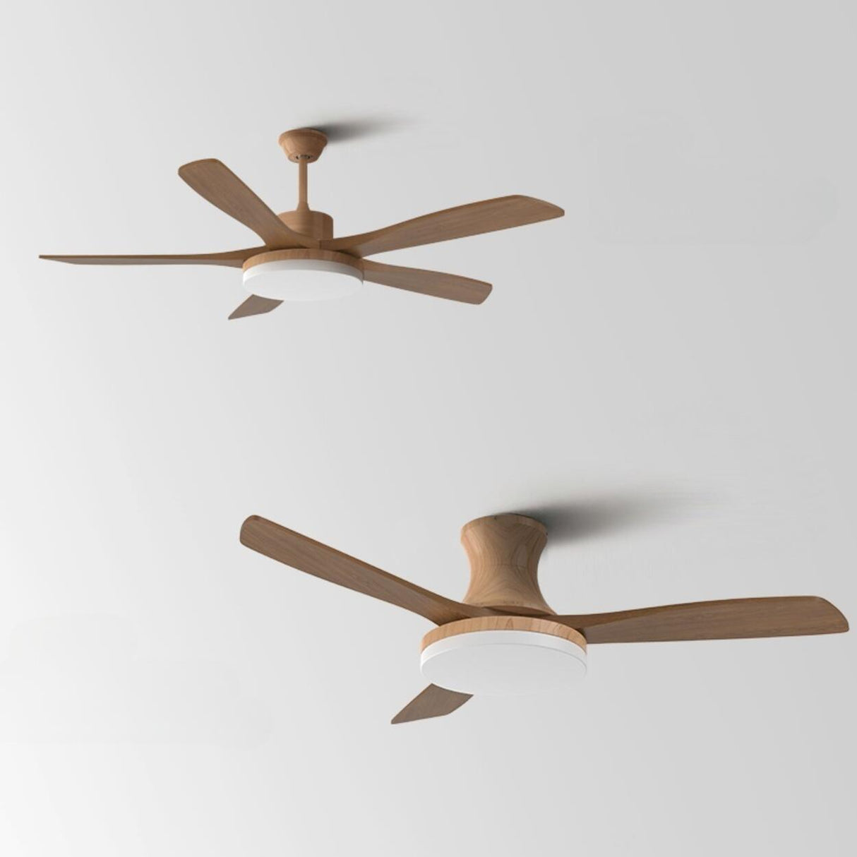 Simple Solid Wood Blade Ceiling Fan with LED Light Image - 11