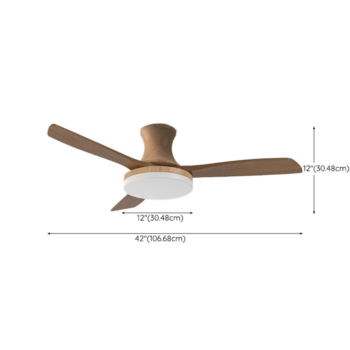 Simple Solid Wood Blade Ceiling Fan with LED Light 