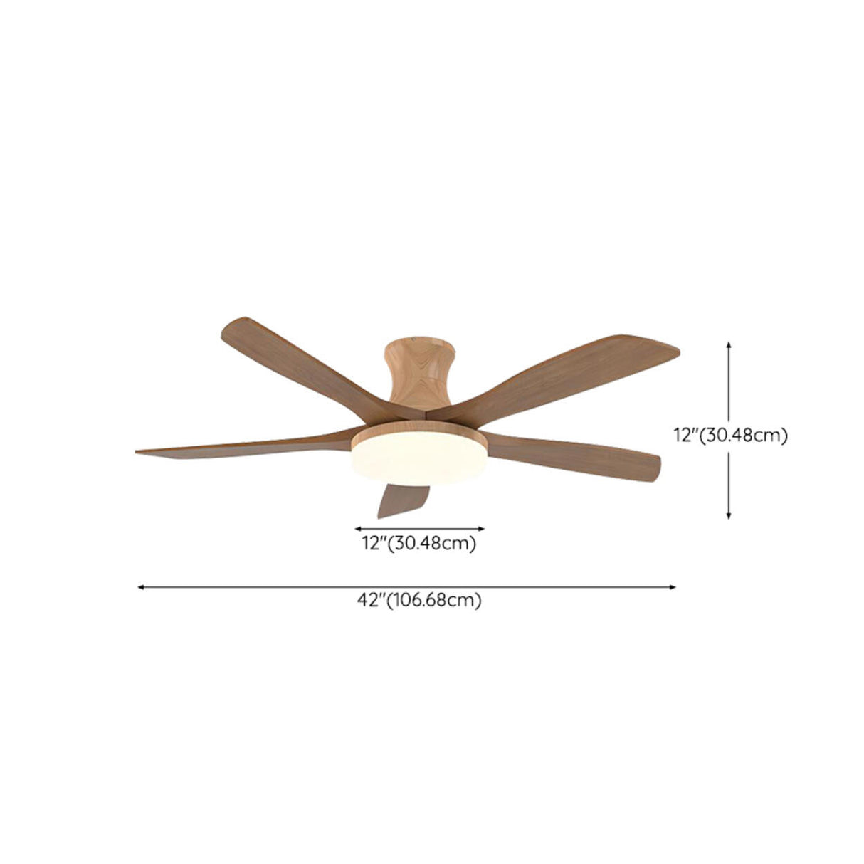 Simple Solid Wood Blade Ceiling Fan with LED Light Image - 14