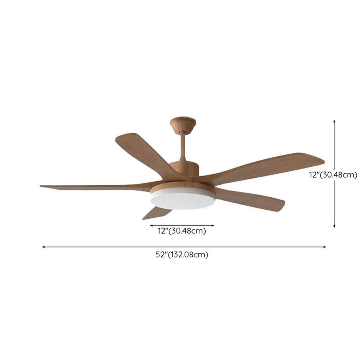 Simple Solid Wood Blade Ceiling Fan with LED Light Image - 20