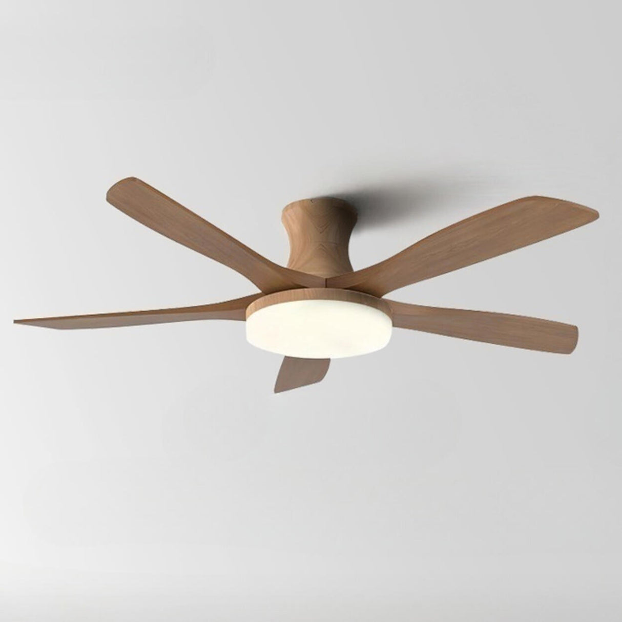 Simple Solid Wood Blade Ceiling Fan with LED Light Image - 3