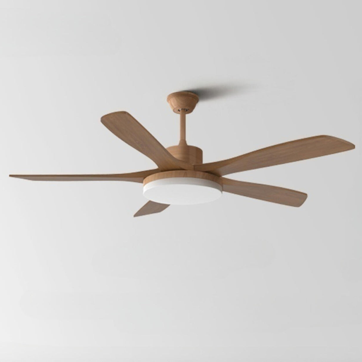 Simple Solid Wood Blade Ceiling Fan with LED Light Image - 7