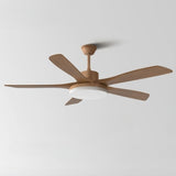 Simple Solid Wood Blade Ceiling Fan with LED Light Image - 7