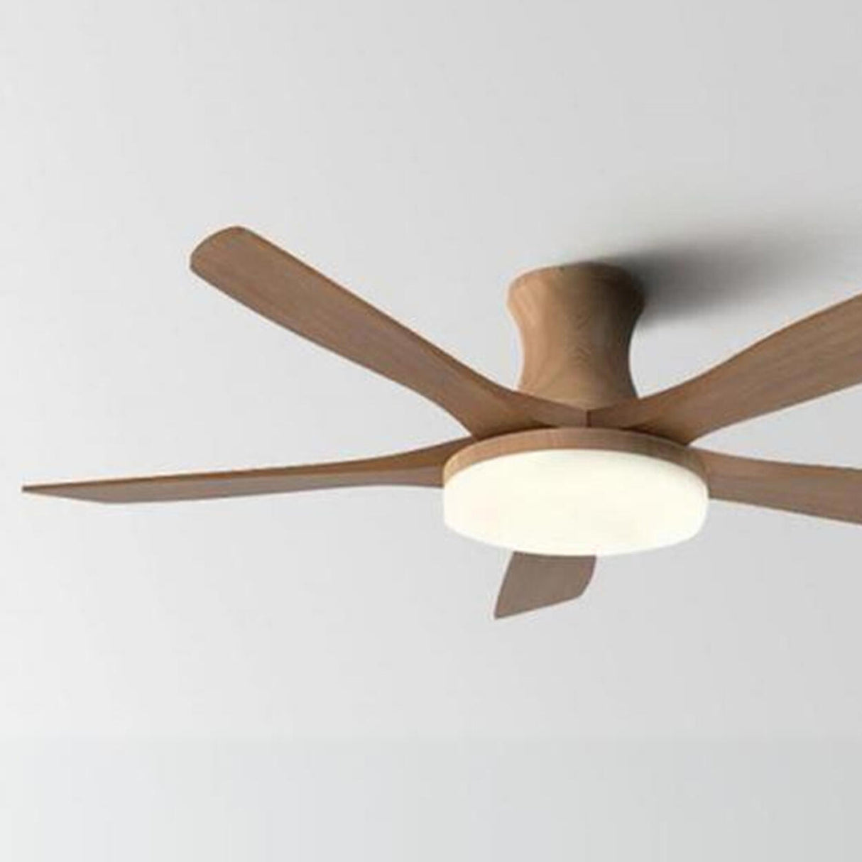 Simple Solid Wood Blade Ceiling Fan with LED Light Image - 9