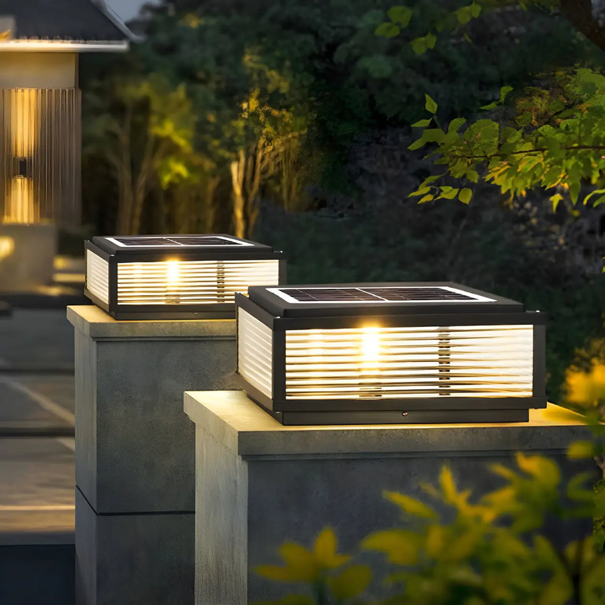 Simple Square Glass Solar Outdoor LED Post Table Lamp Image - 1