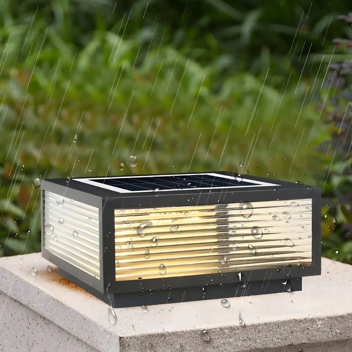Simple Square Glass Solar Outdoor LED Post Table Lamp Image - 11