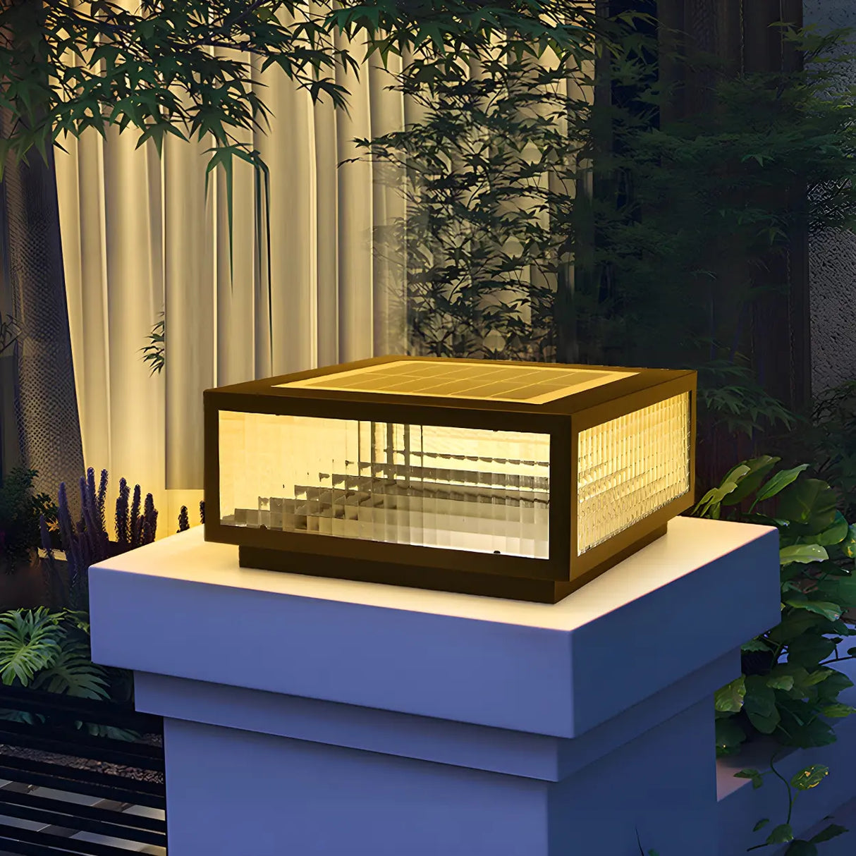 Simple Square Glass Solar Outdoor LED Post Table Lamp Image - 13