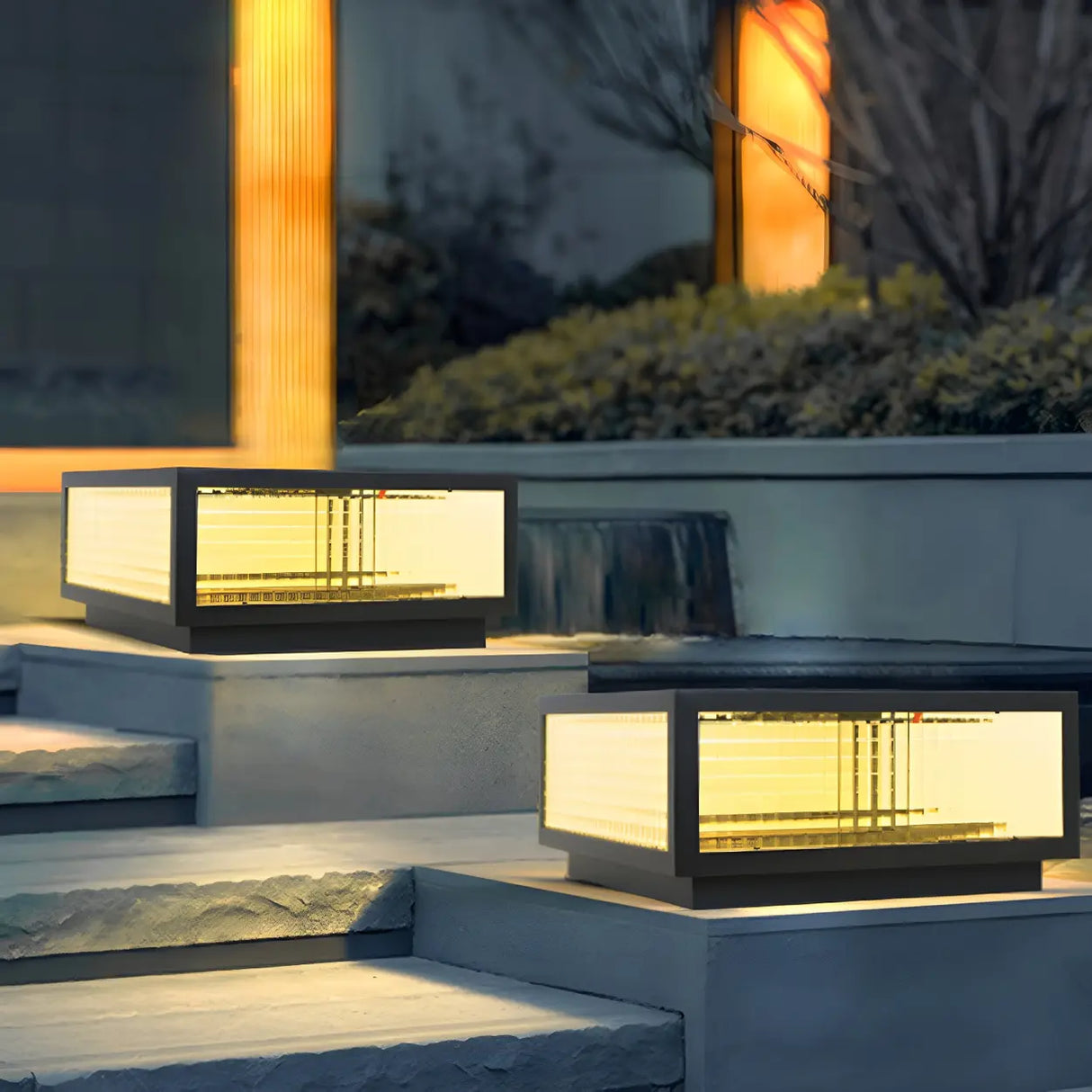 Simple Square Glass Solar Outdoor LED Post Table Lamp Image - 4