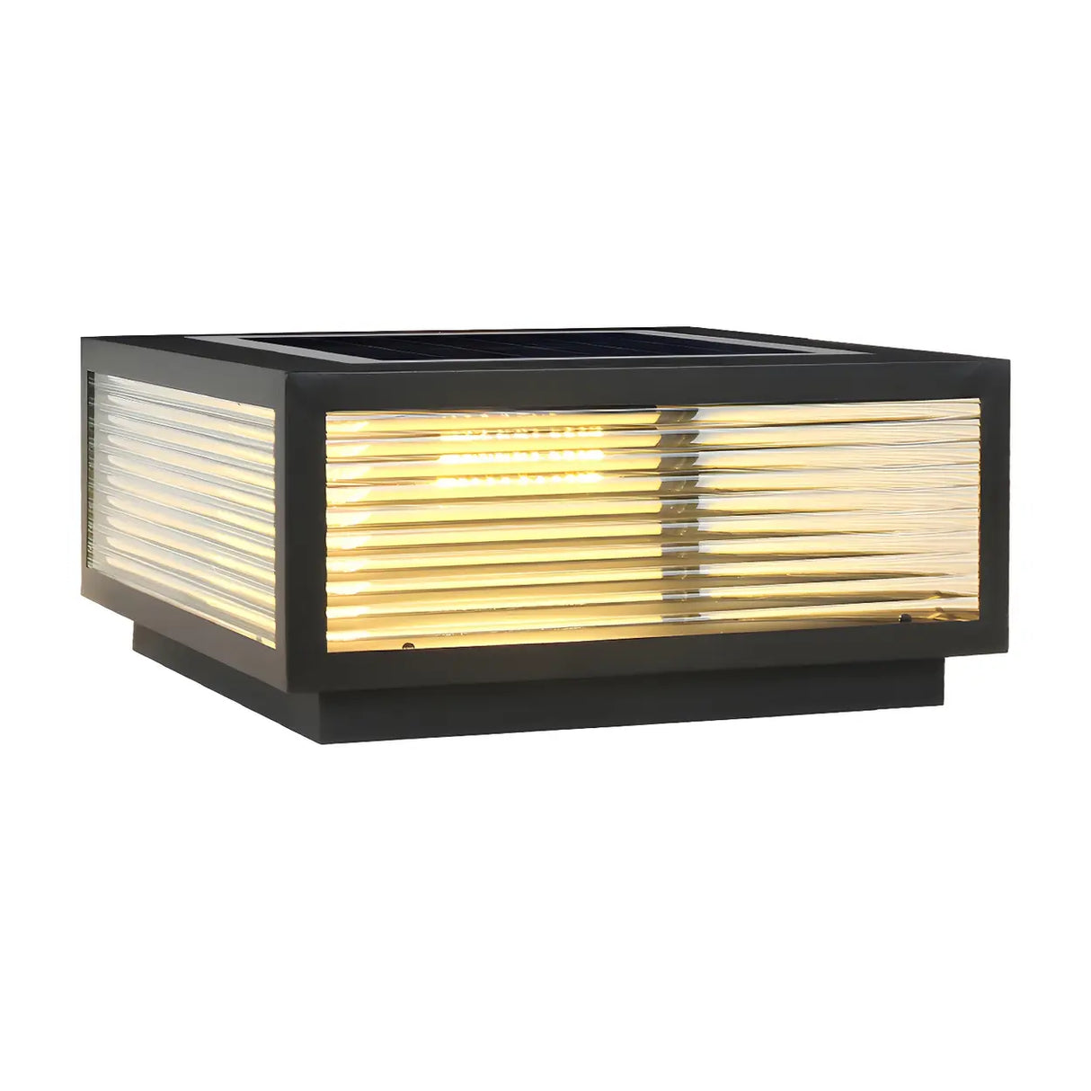 Simple Square Glass Solar Outdoor LED Post Table Lamp Image - 5