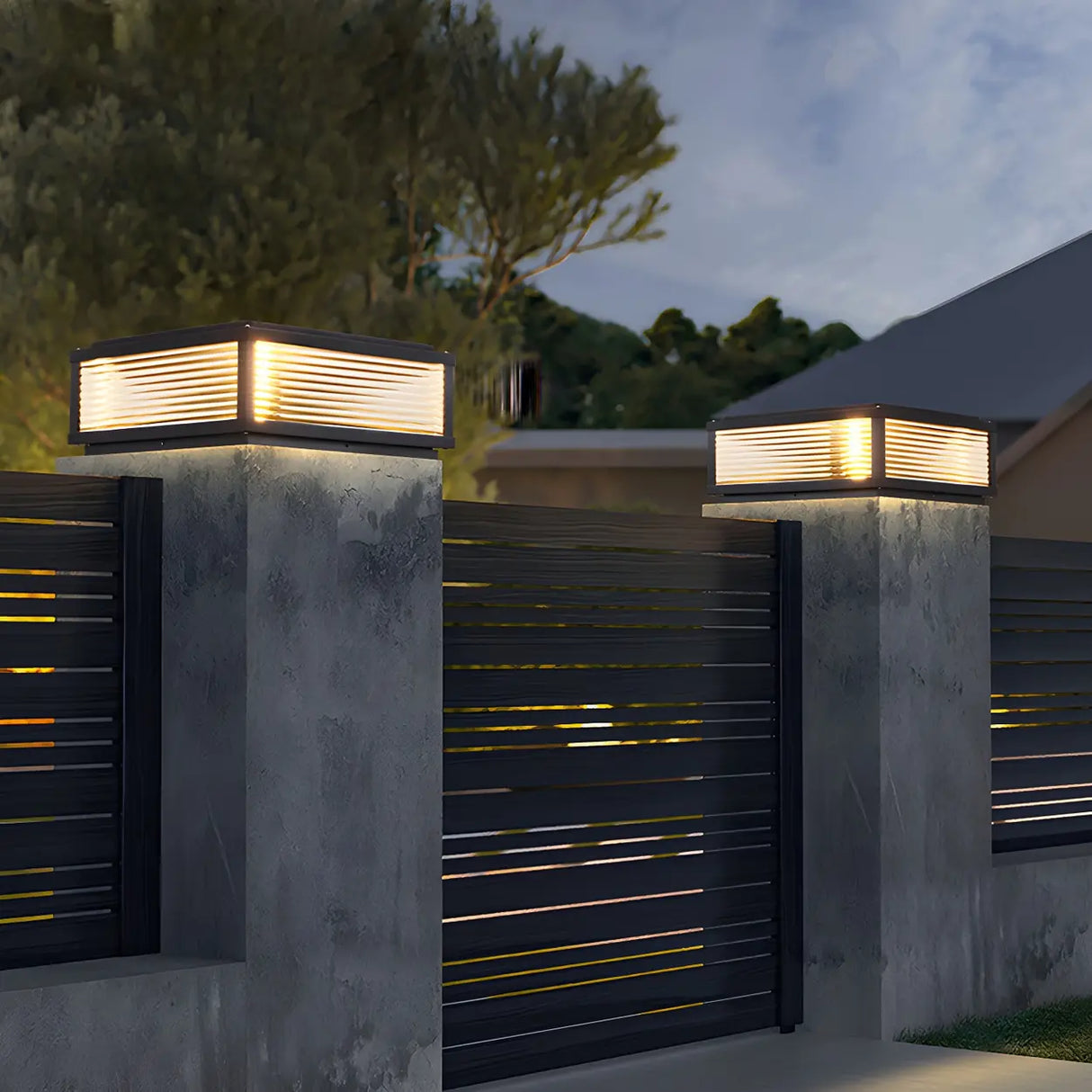 Simple Square Metal Outdoor Pool Column Caps Light Image - 2