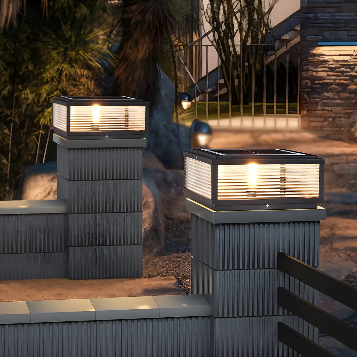 Simple Square Metal Outdoor Pool Column Caps Light Image - 3