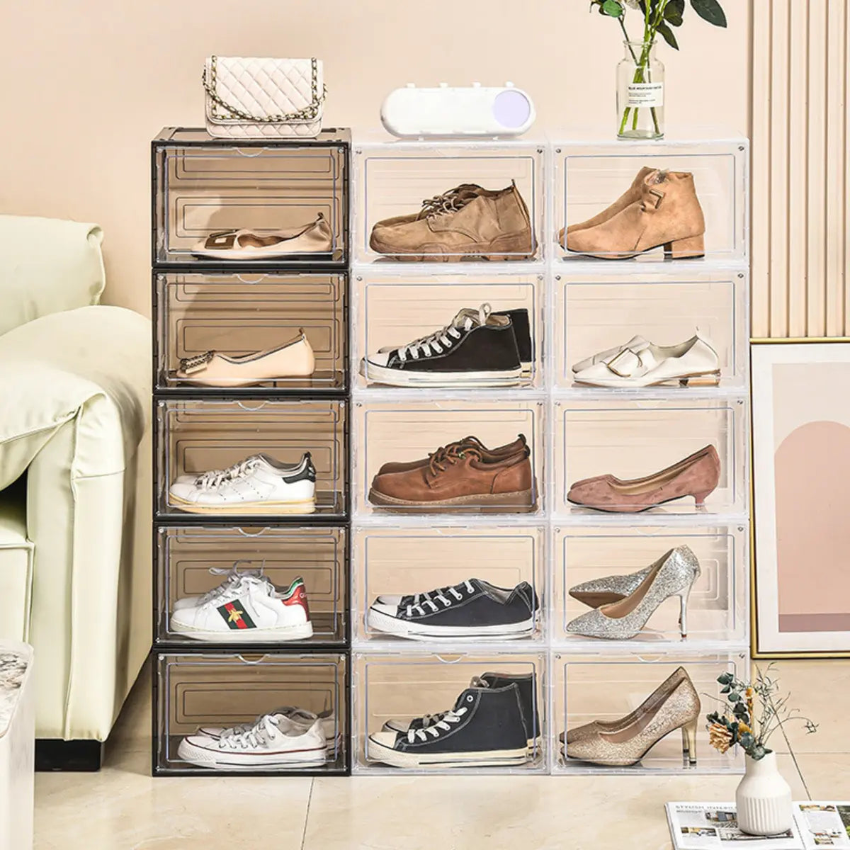 Simple Stackable Plastic Entryway Clear Shoe Storage Box Image - 3