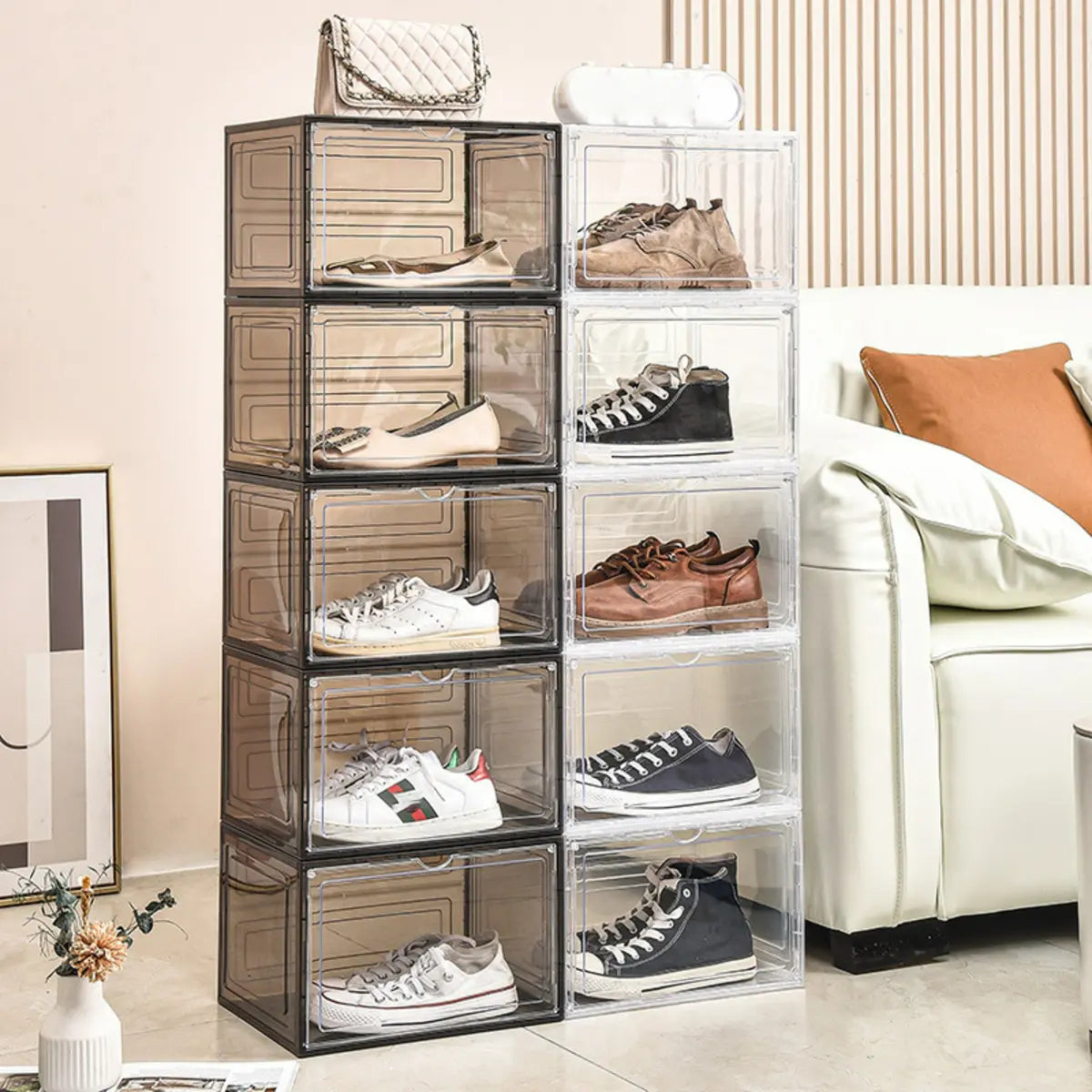 Simple Stackable Plastic Entryway Clear Shoe Storage Box Image - 4