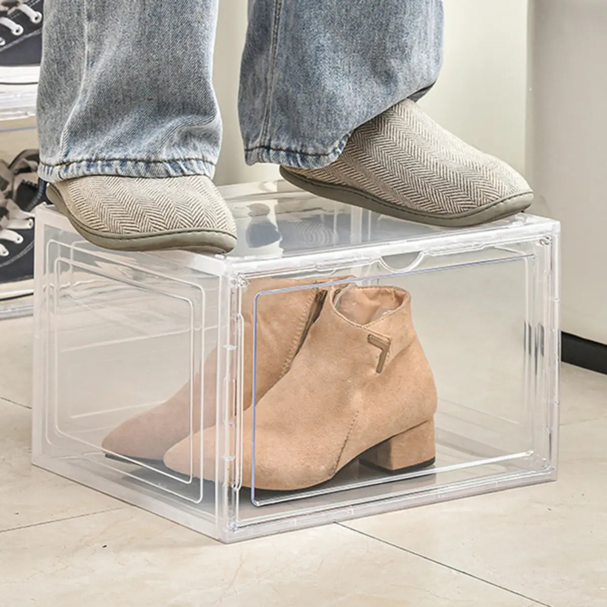 Simple Stackable Plastic Entryway Clear Shoe Storage Box Image - 6