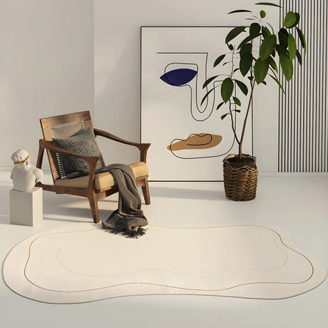 Simple Stain Resistant Irregular Wool Beige Area Rug Image - 1