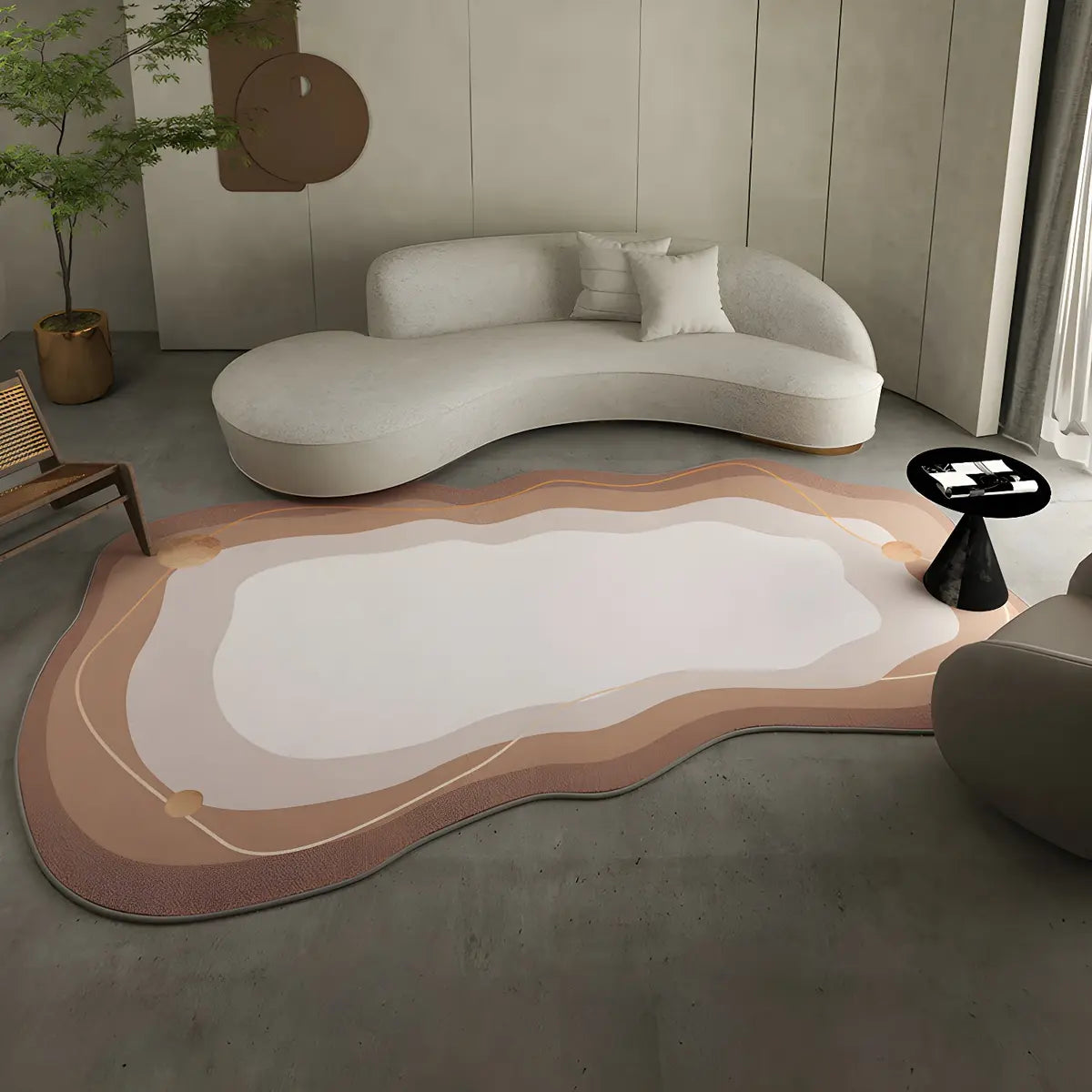 Simple Stain Resistant Irregular Wool Beige Area Rug Image - 15