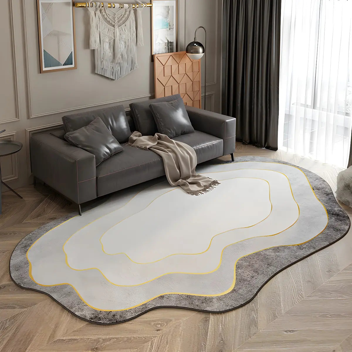 Simple Stain Resistant Irregular Wool Beige Area Rug Image - 16