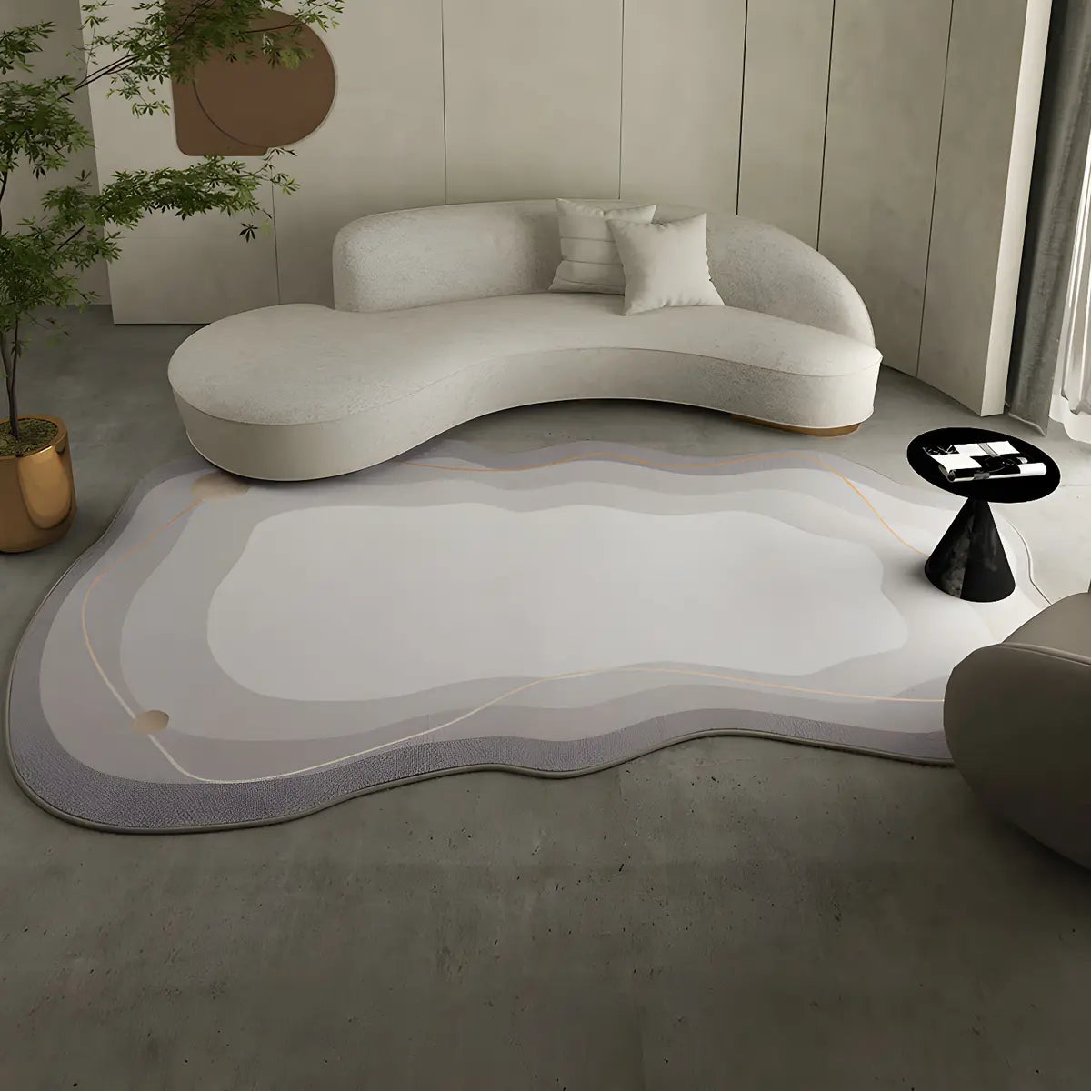 Simple Stain Resistant Irregular Wool Beige Area Rug Image - 2