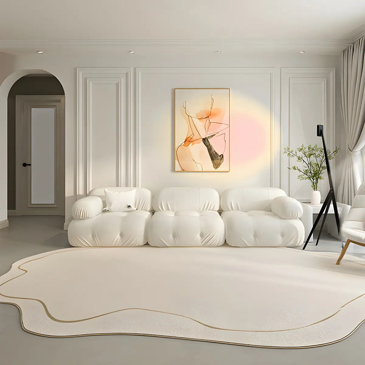 Simple Stain Resistant Irregular Wool Beige Area Rug Image - 3