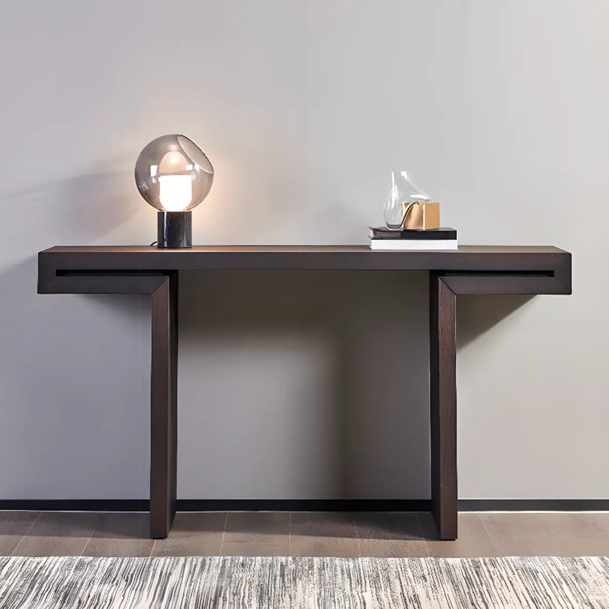 Simple Standard Wood Brown Sled Hallway Console Table Image - 1
