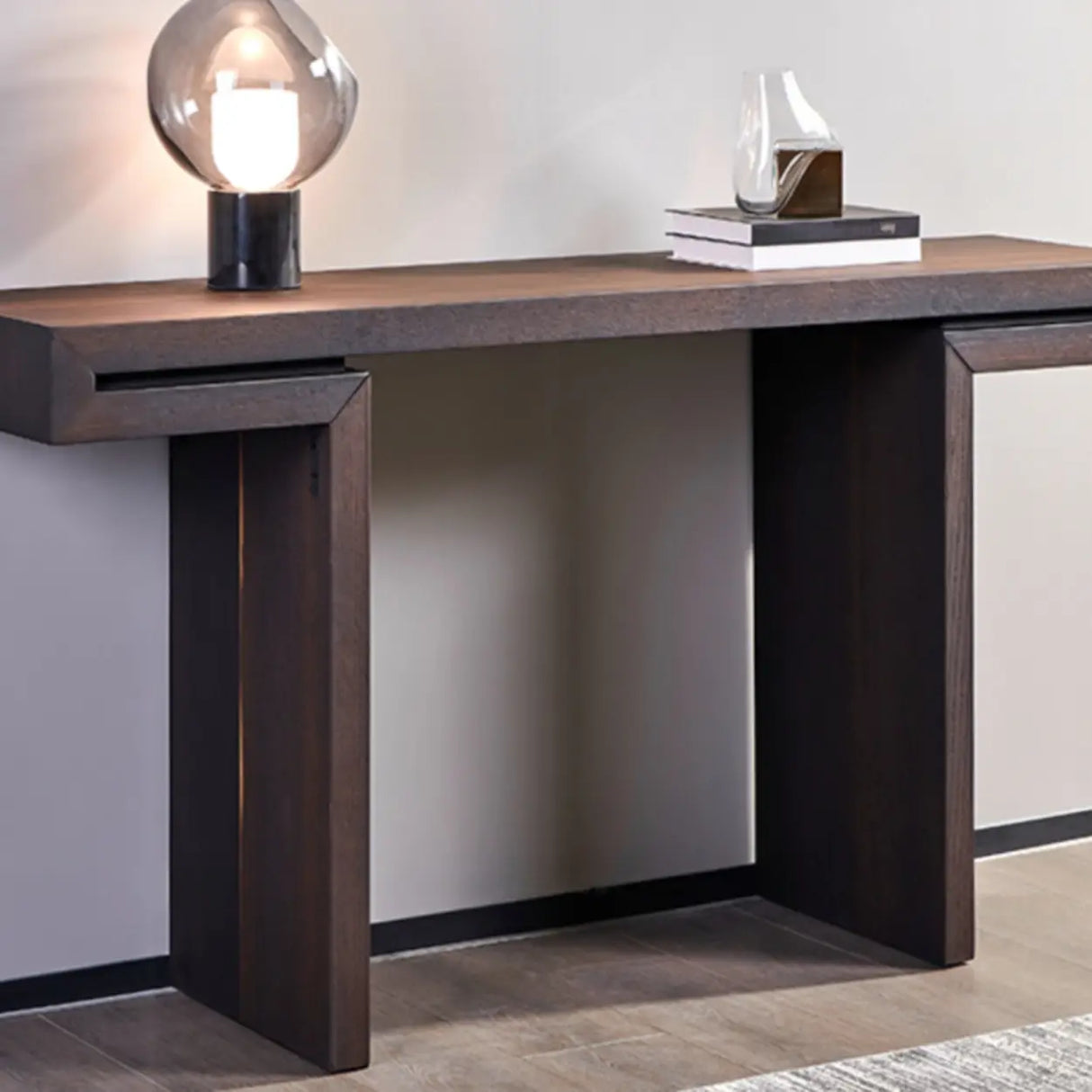 Simple Standard Wood Brown Sled Hallway Console Table Image - 3