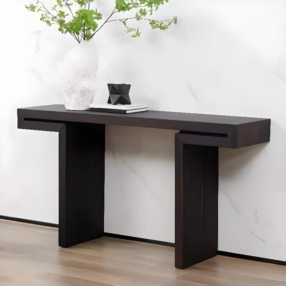 Simple Standard Wood Brown Sled Hallway Console Table Image - 6